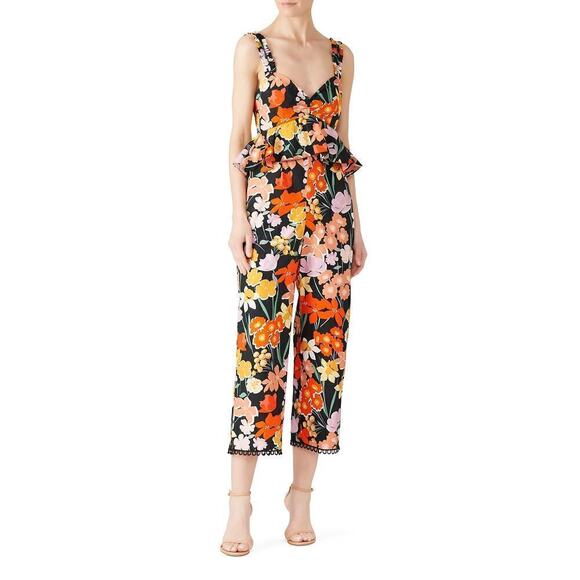 Saylor Ines Jumpsuit Floral Sleeveless Sweetheart Neck Straight Leg Peplum Small - Picture 1 of 14
